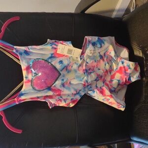 Girl’s Betsey Johnson new swim suit sz XL 14 - Pink, Blue, Yellow, White w/Heart
